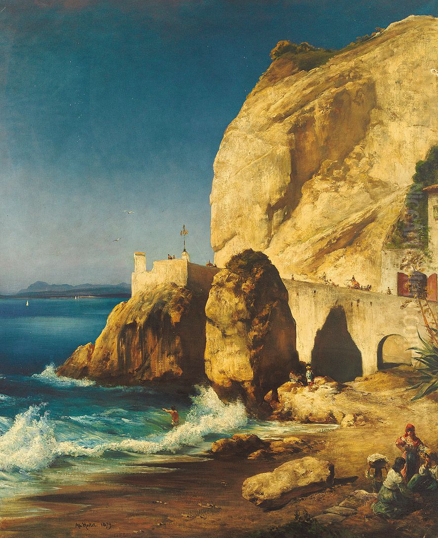 Piece on the shores of Capri with people Oil Painting by Albert Hertel