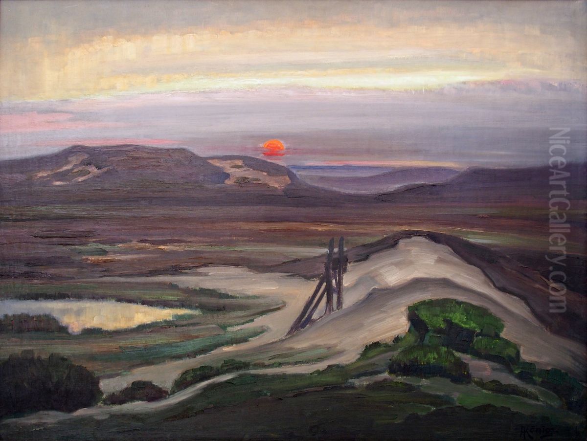 Bei Unterluss (Abend in der Heide) Oil Painting by Albert Konig
