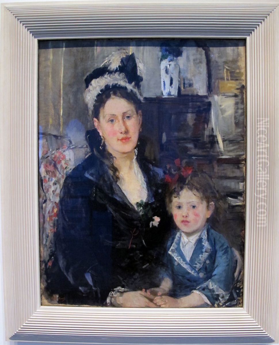 Portrait of Mme Boursier and Her Daughter Oil Painting by Berthe Morisot