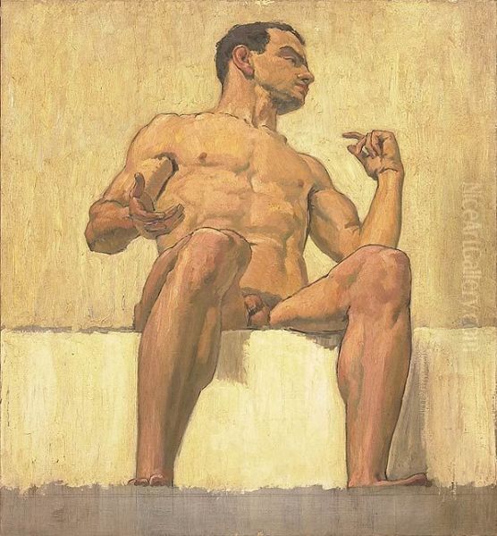 Sitzender Mannerakt Oil Painting by Albert Maennchen