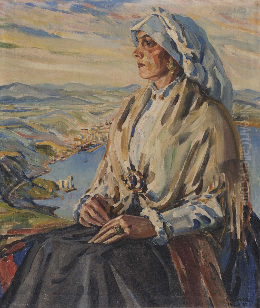 Portret Sirkove zene v narodni nosi Oil Painting by Albert Sirk