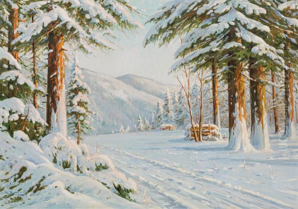 Winter forest Oil Painting by Bruno Moras