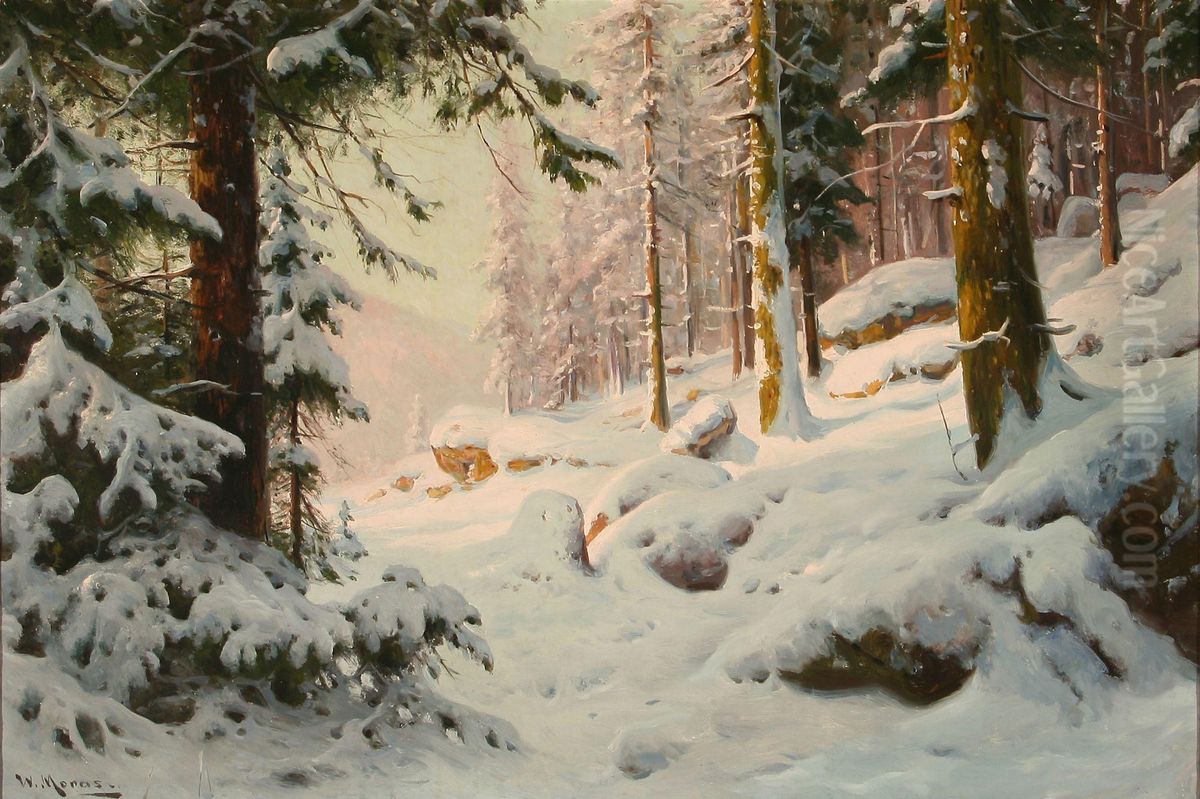 Waldszene zur Winterszeit Oil Painting by Walter Moras