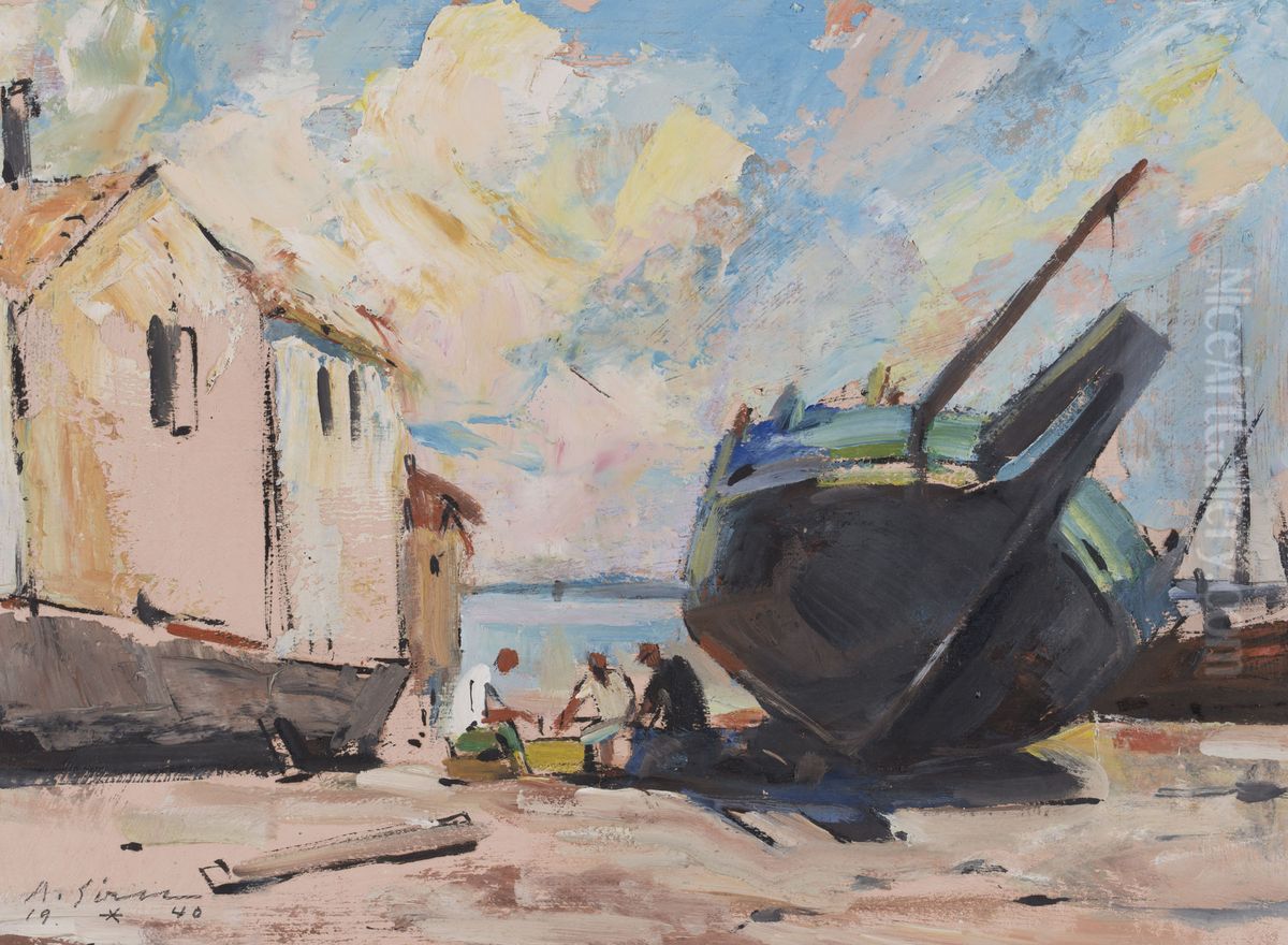 Caulkers at Lunch Oil Painting by Albert Sirk