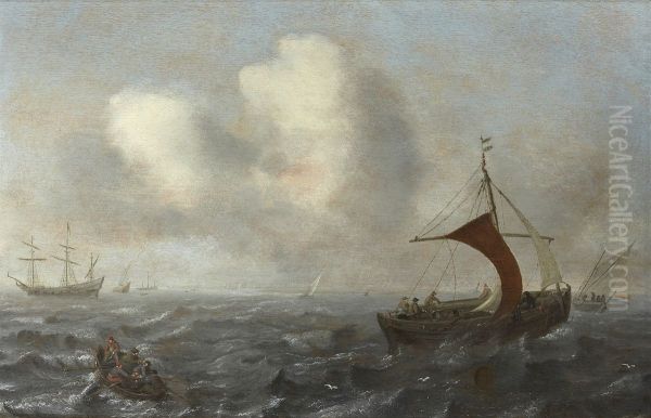 Fishing vessels in choppy waters Oil Painting by Jan Porcellis