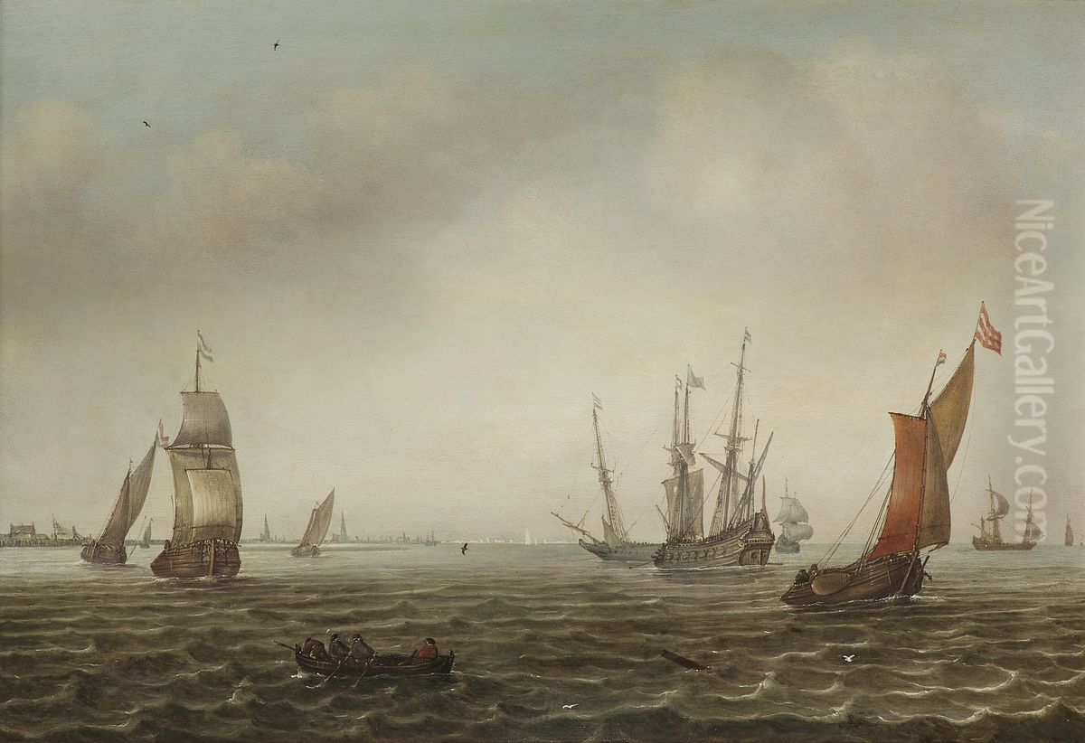 Sailing boats in a breeze Oil Painting by Justus de Verwer