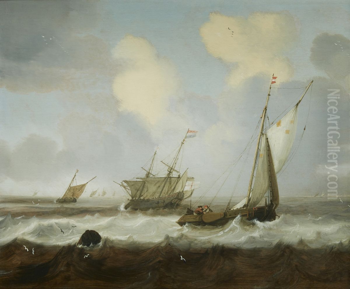 Dutch ships on a choppy sea Oil Painting by Cornelis Pietersz. de Mooy