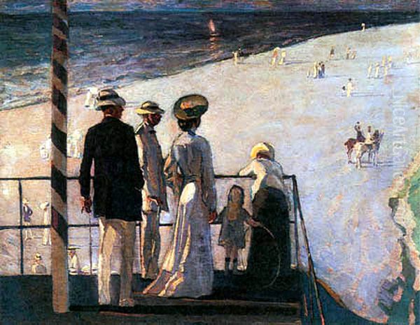 Strand mit Fahnenstange Oil Painting by Albert Weisgerber