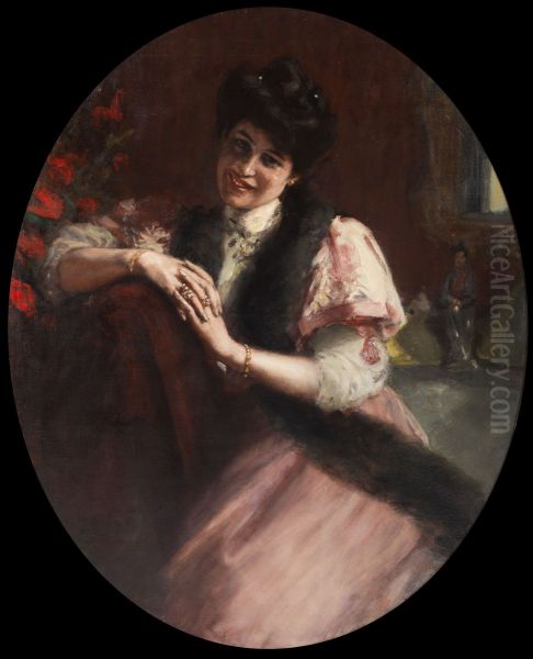 Bildnis einer Dame mit Pelzstola Oil Painting by Albert von Keller