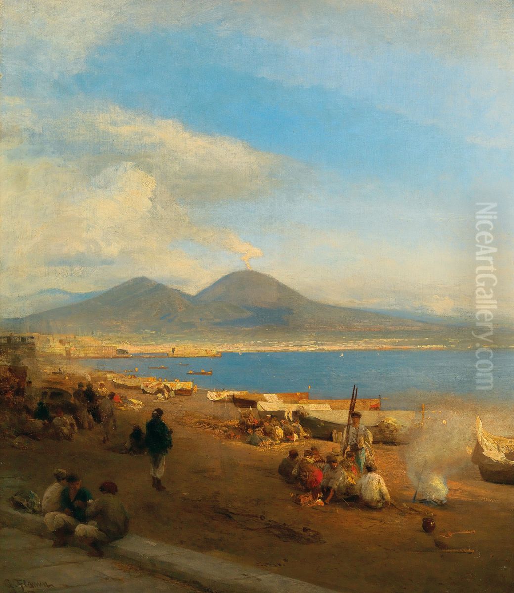 A view of the Gulf of Naples from Posilippo Oil Painting by Albert Flamm
