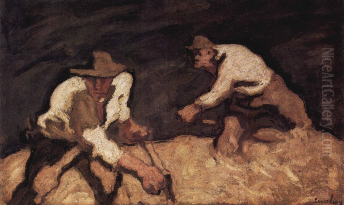 Die Schnitter (Die Bergmaher bei aufsteigendem Gewitter) Oil Painting by Albin Egger-Lienz