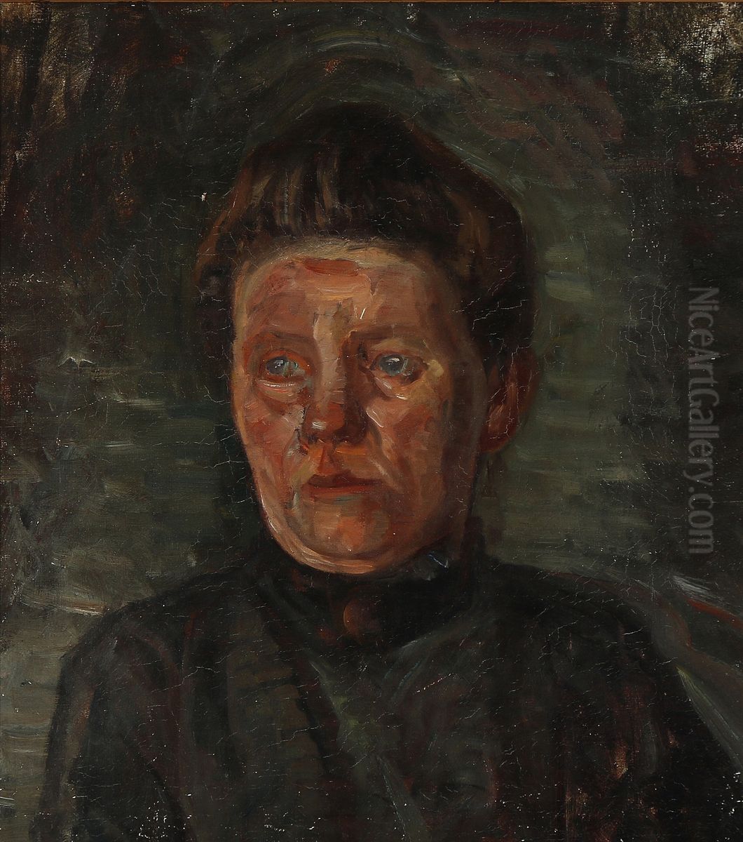 Portrait of a woman in black. Oil Painting by Albert Gottschalk