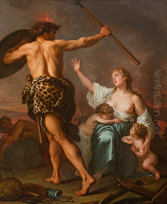 Humanity wanting to stop the fury of the Demon of War Oil Painting by Nicolas-Rene Jollain