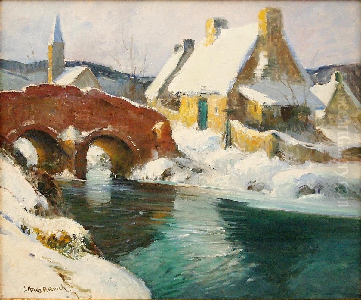 French Snow Scene Oil Painting by George Ames Aldrich