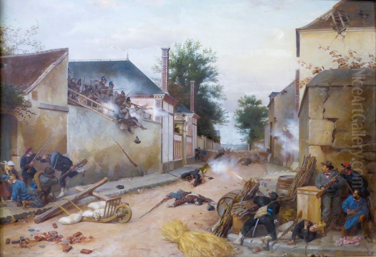 Barricade tour in Chateaudun (1870) Oil Painting by Henri Felix Emmanuel Philippoteaux
