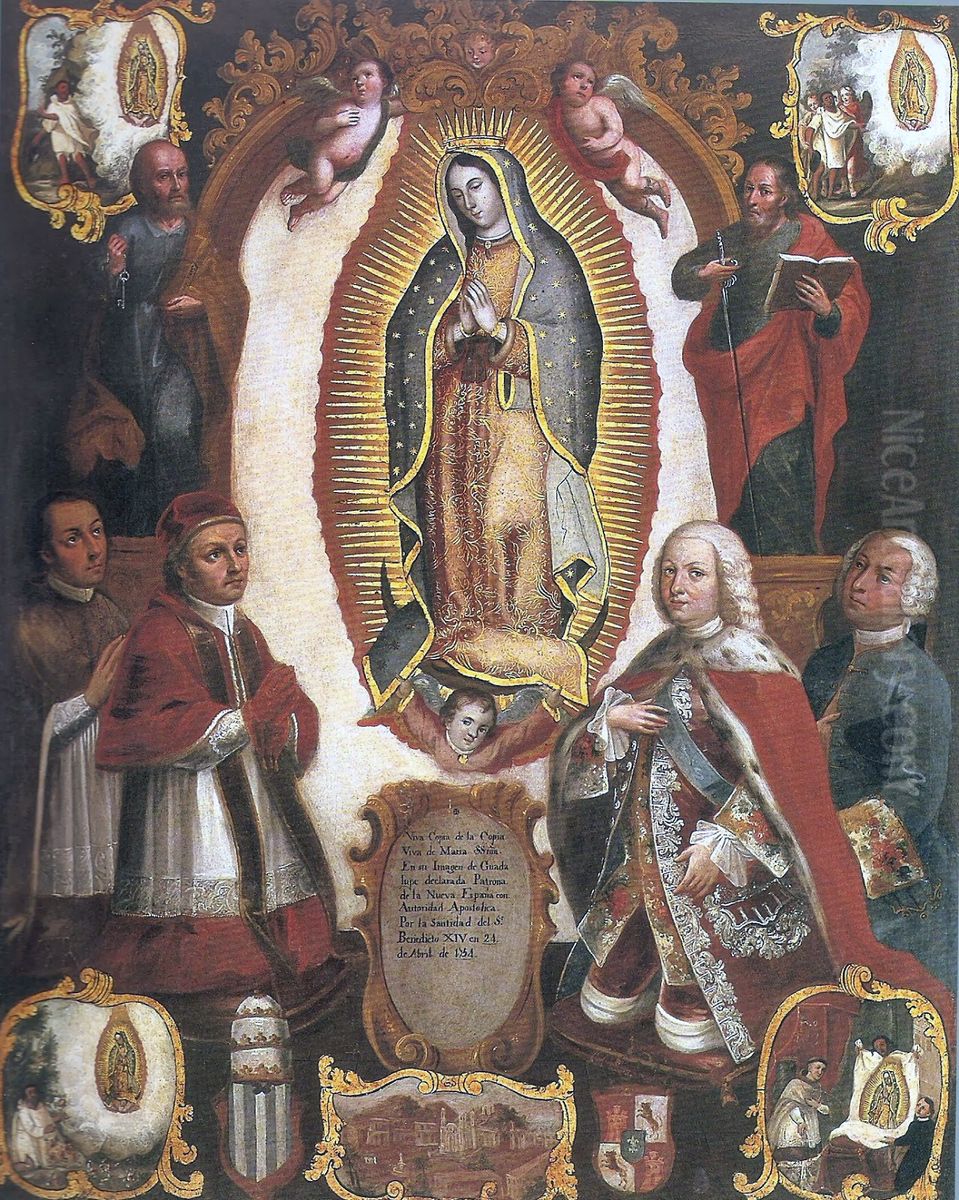 Allegory of the papal declaration of Our Lady of Guadalupe patronage over the New Spain. Oil Painting by unknown