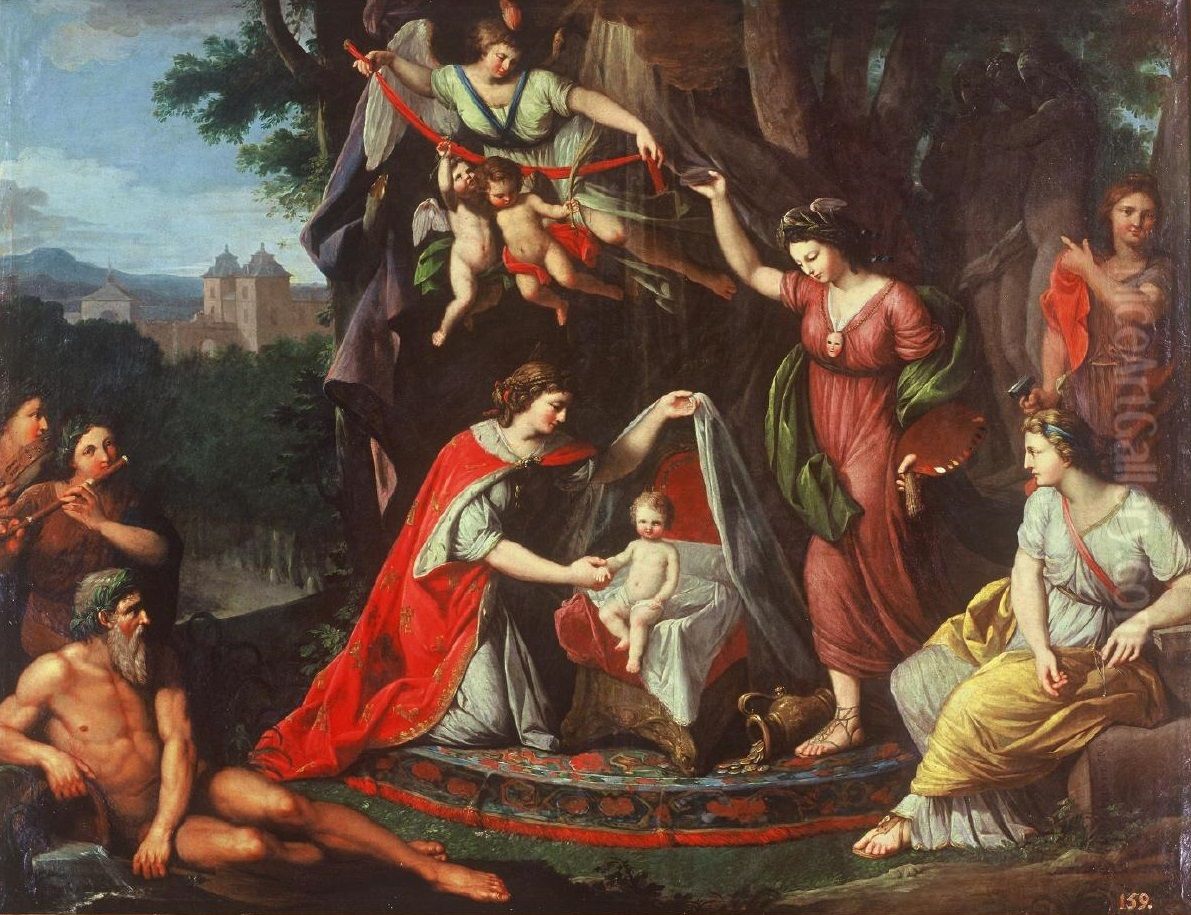 Alegoria del nacimiento del infante Carlos Eusebio Oil Painting by Zacarias Gonzalez Velazquez