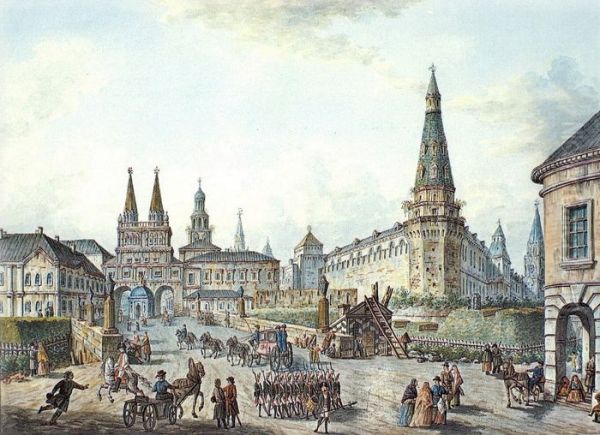 View of Voskresenskiye (Resurrection) and Nikolskiye Gates Oil Painting by Fyodor Alekseyev