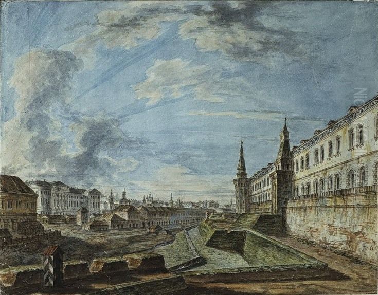 View of the Kremlin from the Troitsky Gate Oil Painting by Fyodor Alekseyev