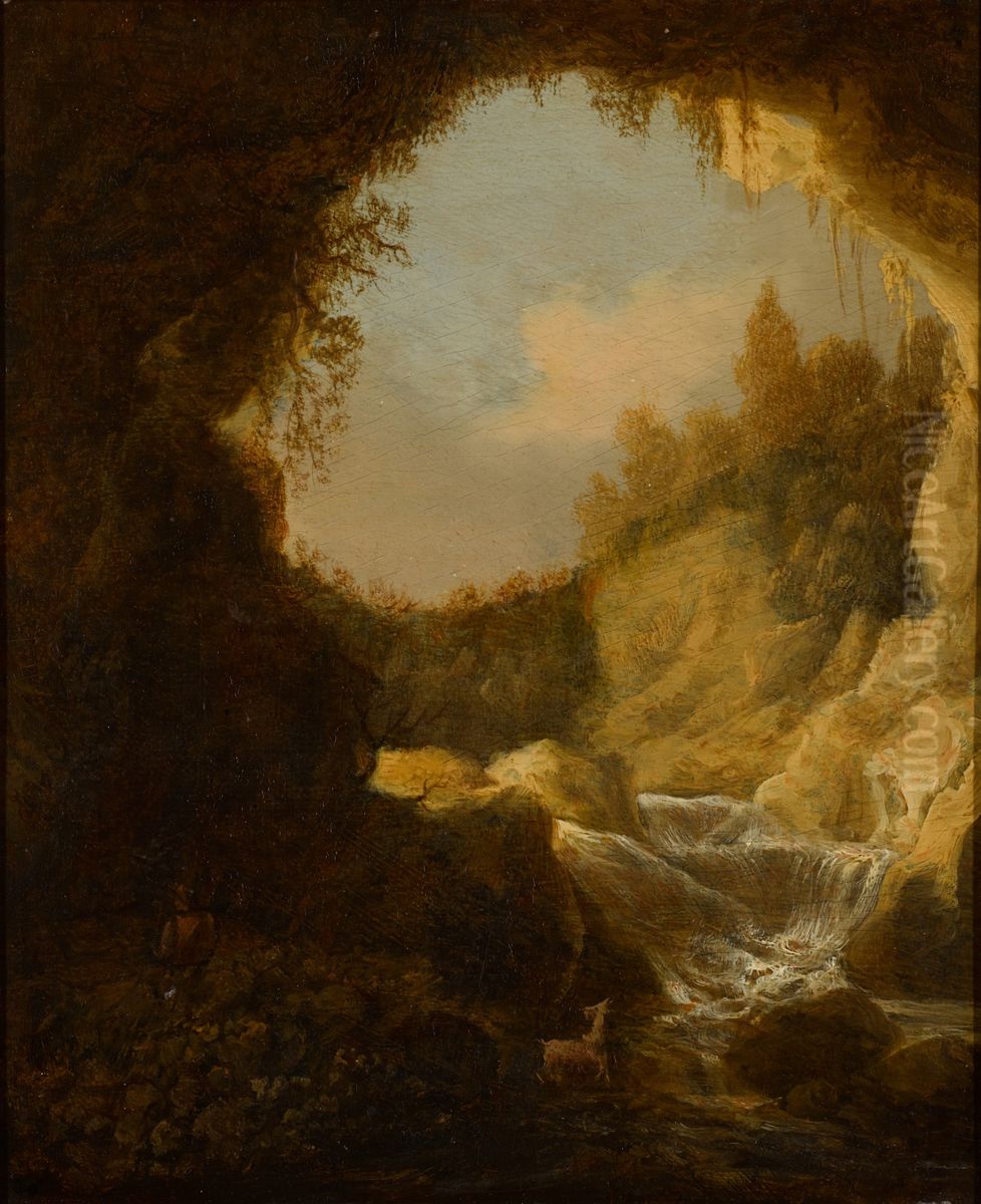 A grotto with a mountain stream Oil Painting by Catharina Van Knibbergen