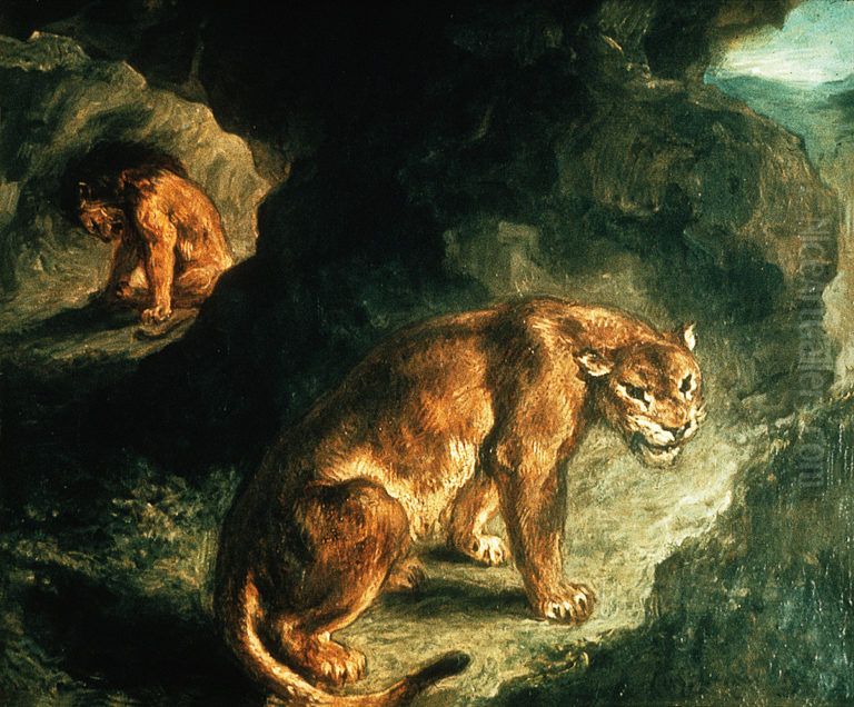 Lionne et lion dans leur antre Oil Painting by Eugene Delacroix Lionne et lion dans leur antre Oil Painting by Eugene Delacroix