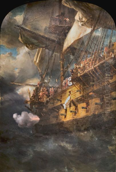 The Burial at Sea of a Marine Officer Serving under Louis XVI Oil Painting by Eugene Isabey