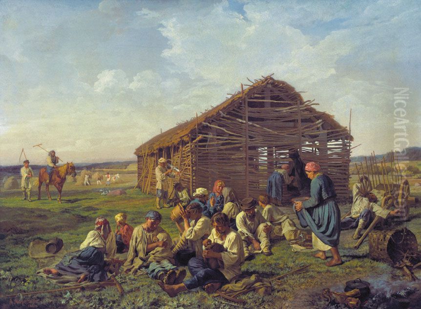 Rest At Haymaking Oil Painting by Alexander Ivanovich Morozov