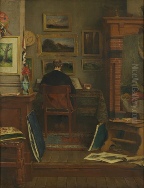 Interior of a studio Oil Painting by Alfred Verhaeren