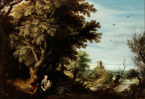 Landscape with the flight into Egypt Oil Painting by Alexander Keirincx