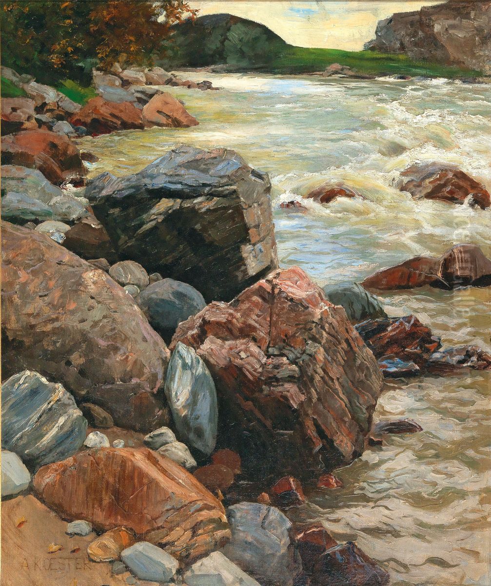 The Eisack in South Tyrol Oil Painting by Alexander Koester