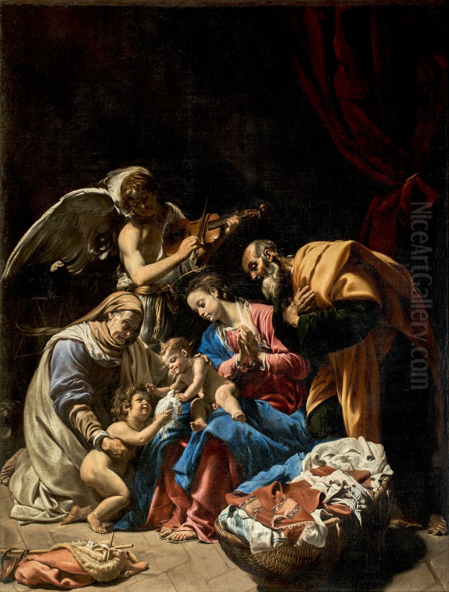 Sacra famiglia con Santa Elisabetta, San Giovannino e un angelo Oil Painting by Orazio Borgianni