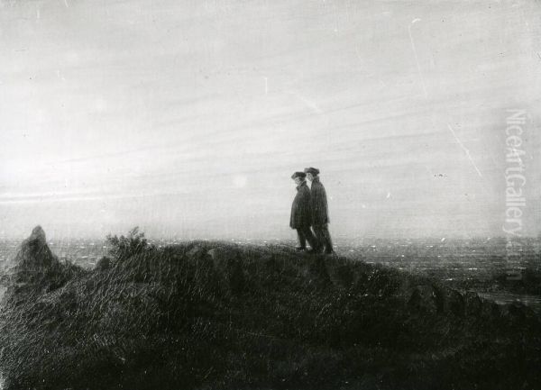 Two Hikers on the Beach Oil Painting by Caspar David Friedrich