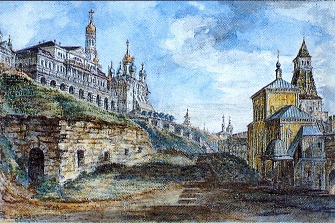 View of the Sovereign's Palace and the Church of the Annunciation in the Food yard Oil Painting by Fyodor Alekseyev View of the Sovereign's Palace and the Church of the Annunciation in the Food yard Oil Painting by Fyodor Alekseyev