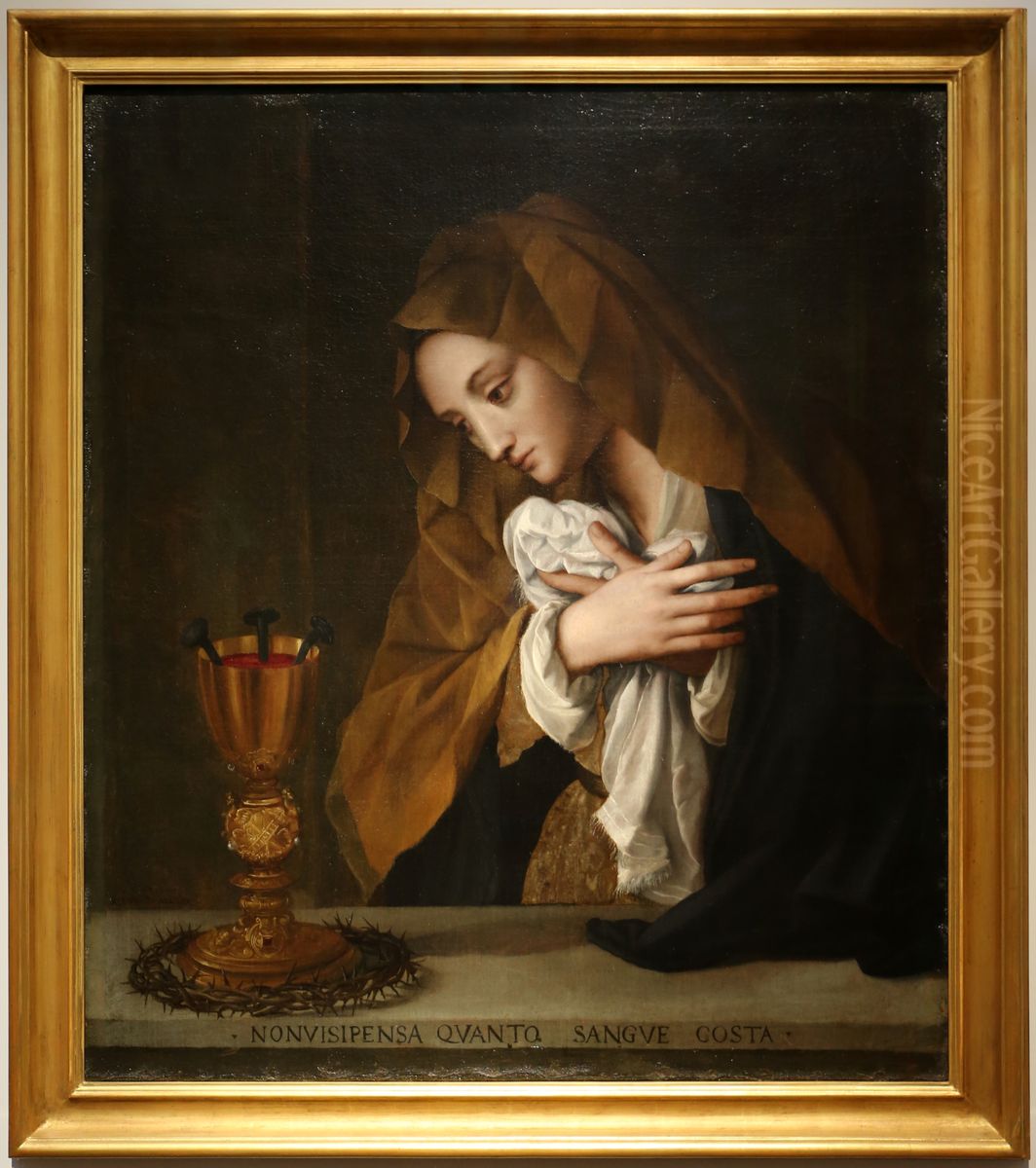 magdalena gilding the symbols of the passion of Christ Oil Painting by Alessandro Allori