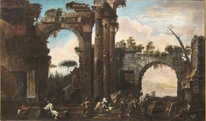 Landscape with classical ruins and figures