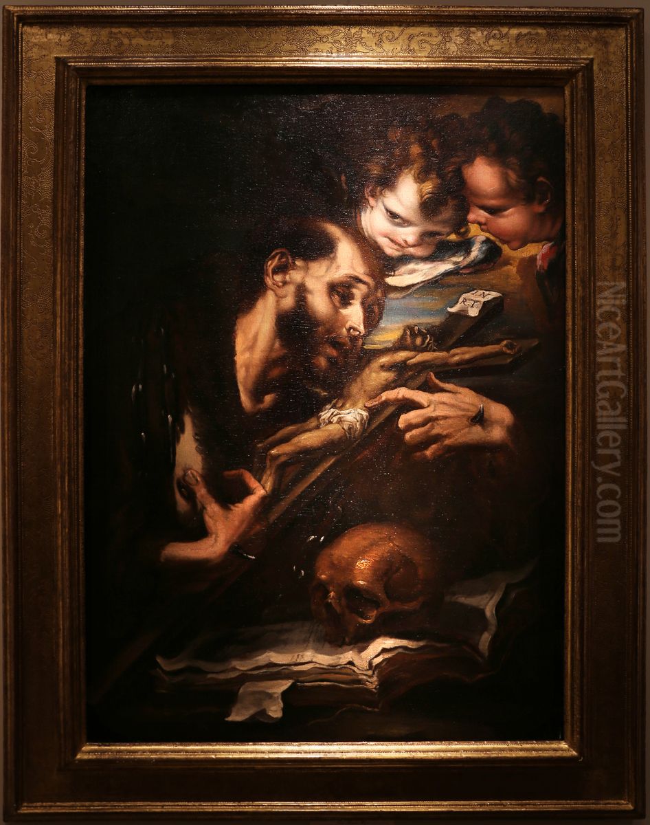St Francis in Extasy assisted by two Angels Oil Painting by Alessandro Magnasco