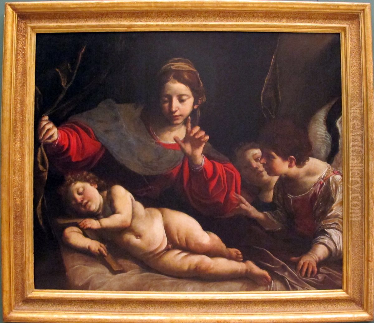 Madonna and Child   and  Angels Oil Painting by Alessandro Tiarini