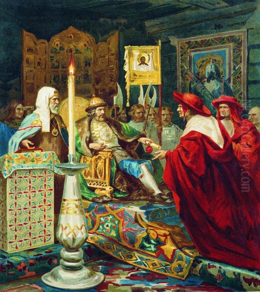 Prince Alexander Nevsky receiving Papal legates Oil Painting by Henryk Siemiradzki