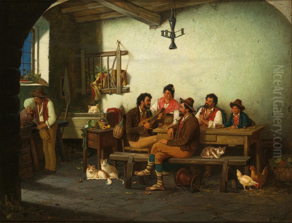 Gesellschaft in einer romischen Taverne Oil Painting by Alexander Antonovich Rizzoni