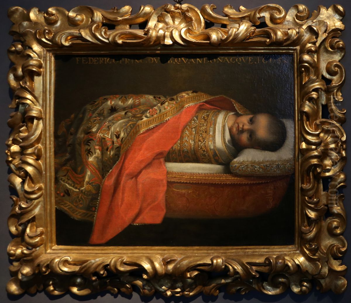 The swaddled Prince of Urbino in the cradle Oil Painting by Alessandro Vitali
