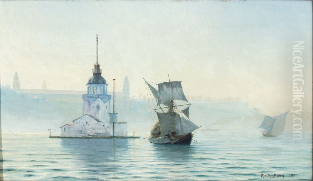 View towards the Leander's Tower, Bosporus Oil Painting by Aleth Bjorn View towards the Leander's Tower, Bosporus Oil Painting by Aleth Bjorn
