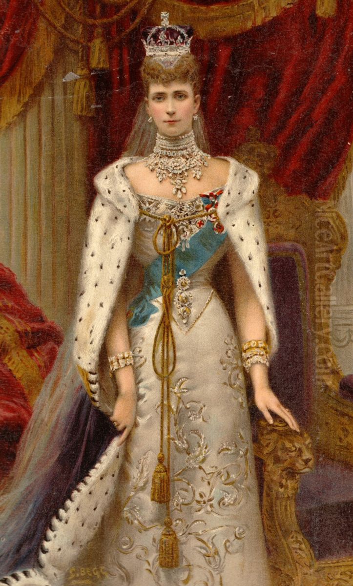 QueenAlexandra(1844-1925), wife ofEdward VII of the United Kingdomdressed to attend the coronation of her husband June 26 1902. Oil Painting by Samuel Begg