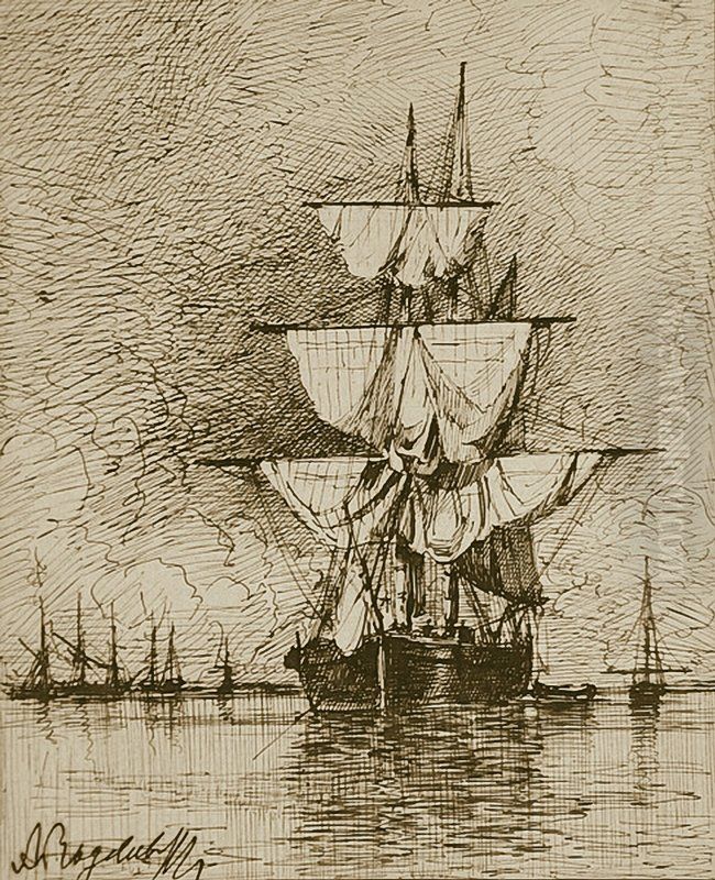 Sailing Ship Oil Painting by Alexey Bogolyubov