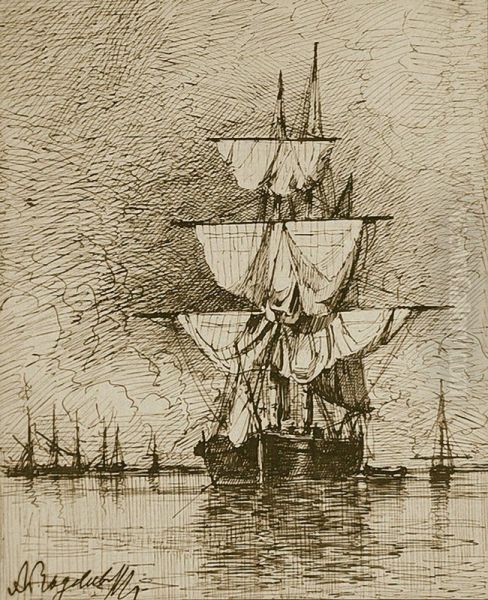 Sailing Ship Oil Painting by Alexey Bogolyubov