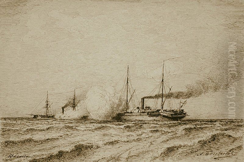 A Sea Battle Oil Painting by Alexey Bogolyubov