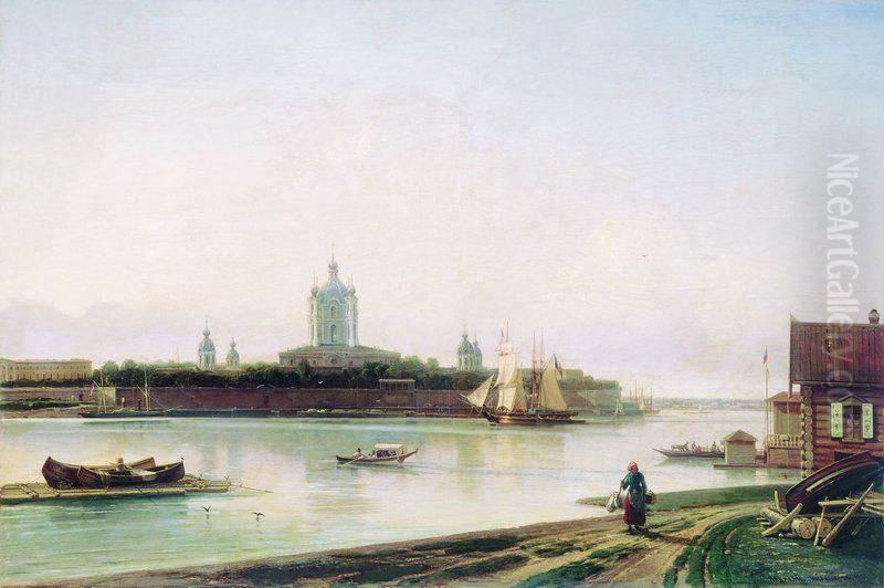 A View of Smolny Monastery, St. Petersburg Oil Painting by Alexey Bogolyubov