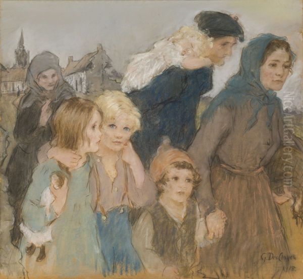 Sans titre (Les Refugies) Oil Painting by Gertrude Des Clayes