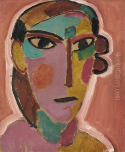 Mystical Women's head on red ground