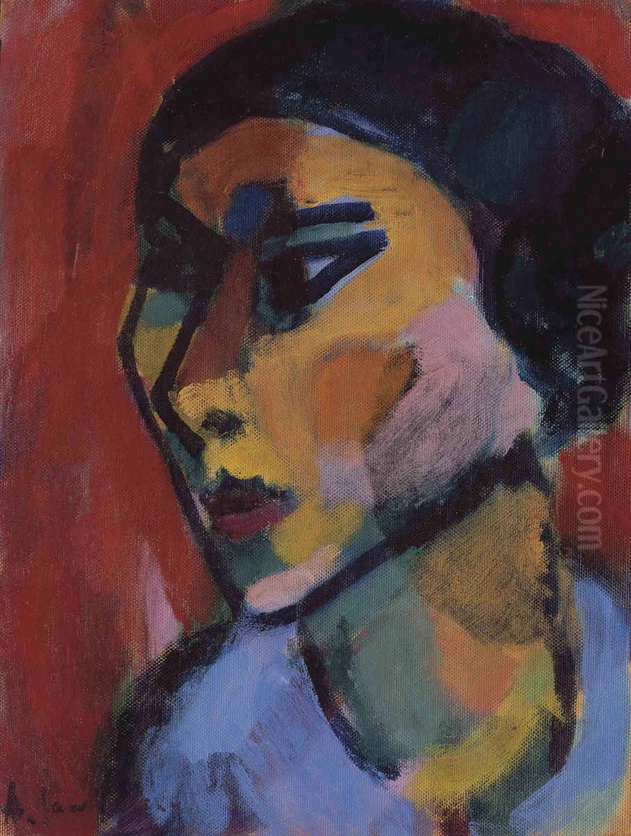 Frauenkopf im dreiviertel Profil (recto); Fragment einer grosser Variation (unterer Teil) (verso) Oil Painting by Alexei Jawlensky