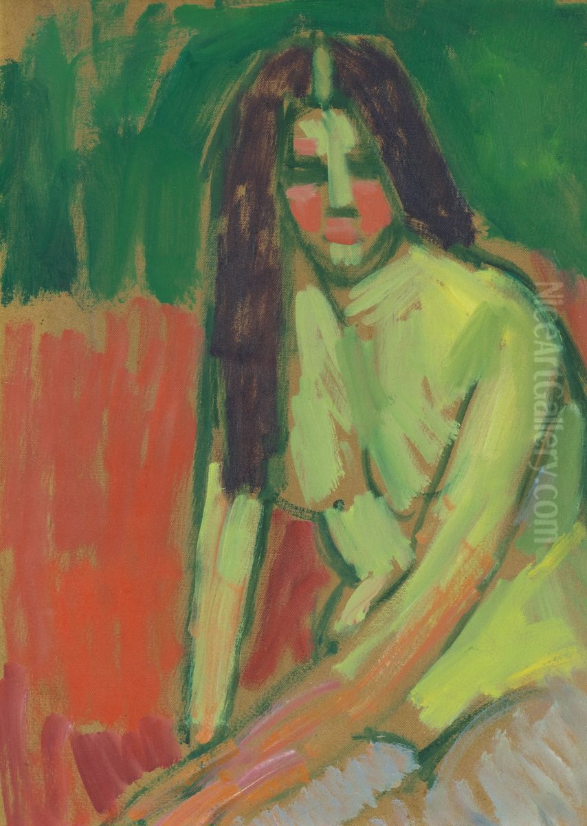 Half-nude figure with long hair sitting bent Oil Painting by Alexei Jawlensky Half-nude figure with long hair sitting bent Oil Painting by Alexei Jawlensky